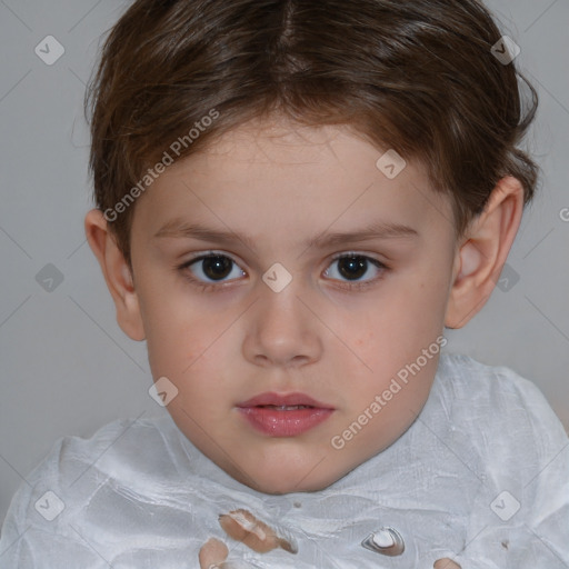 Neutral white child female with short  brown hair and brown eyes