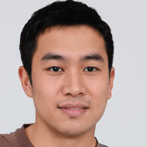 Neutral asian young-adult male with short  brown hair and brown eyes