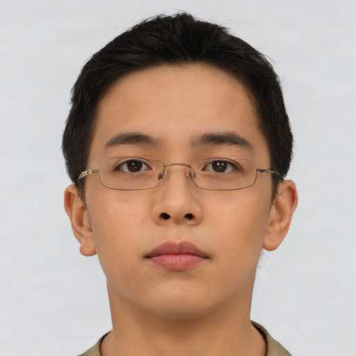 Neutral asian young-adult male with short  brown hair and brown eyes