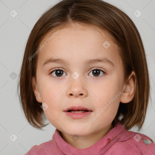 Neutral white child female with medium  brown hair and brown eyes