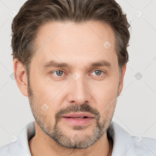 Neutral white adult male with short  brown hair and brown eyes