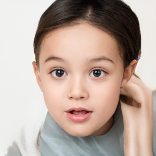 Neutral white child female with short  brown hair and brown eyes