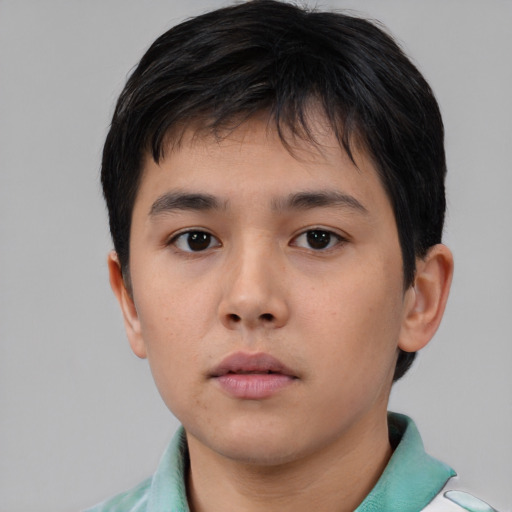 Neutral asian young-adult male with short  brown hair and brown eyes