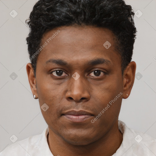 Neutral black young-adult male with short  brown hair and brown eyes