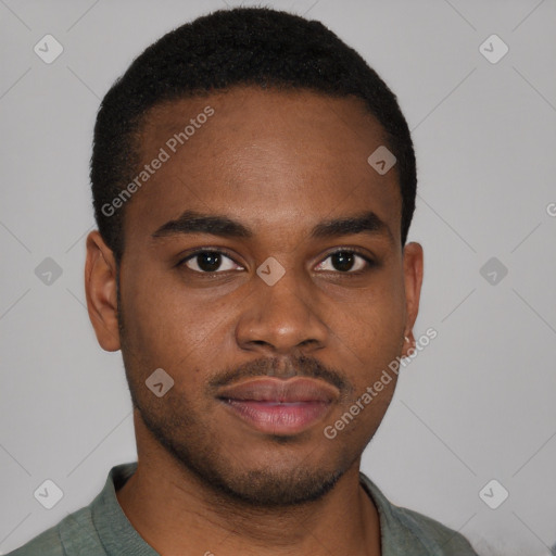 Neutral black young-adult male with short  brown hair and brown eyes