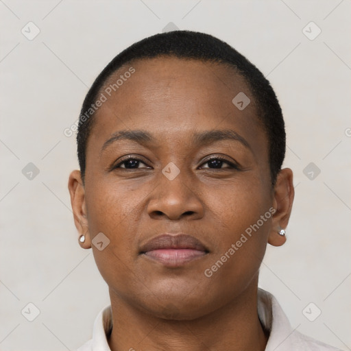 Neutral black young-adult female with short  brown hair and brown eyes