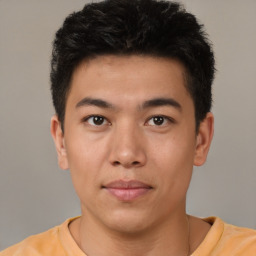 Neutral asian young-adult male with short  brown hair and brown eyes