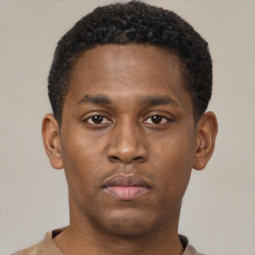 Neutral black young-adult male with short  brown hair and brown eyes