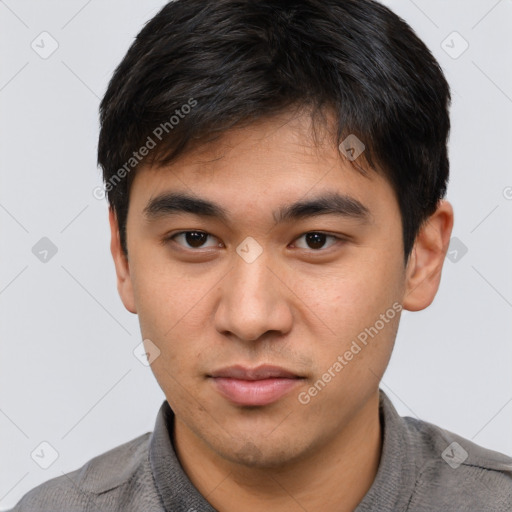 Neutral asian young-adult male with short  brown hair and brown eyes