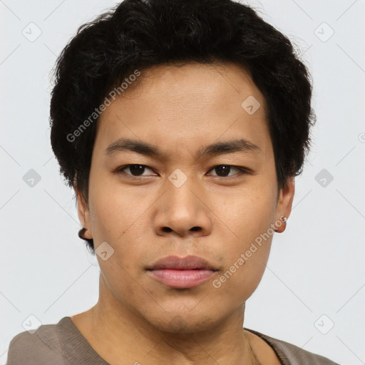 Neutral asian young-adult male with short  brown hair and brown eyes