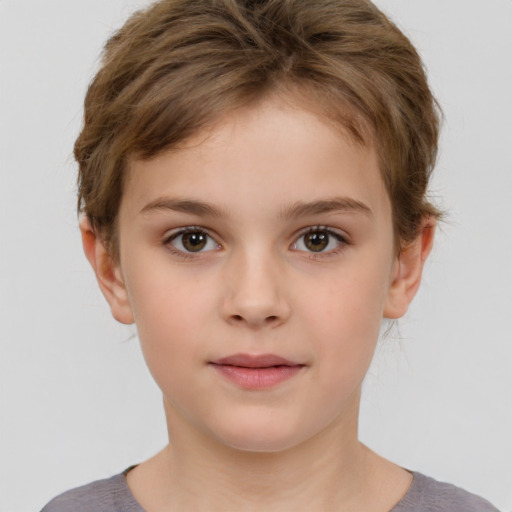 Neutral white child female with short  brown hair and brown eyes