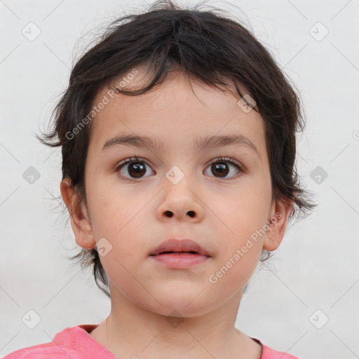 Neutral white child female with medium  brown hair and brown eyes