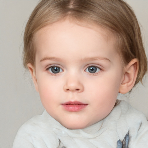 Neutral white child female with medium  brown hair and blue eyes