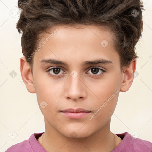 Neutral white child male with short  brown hair and brown eyes