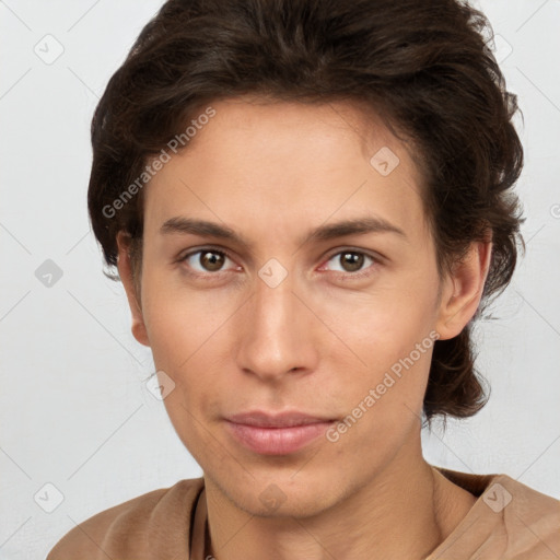 Neutral white young-adult male with medium  brown hair and brown eyes