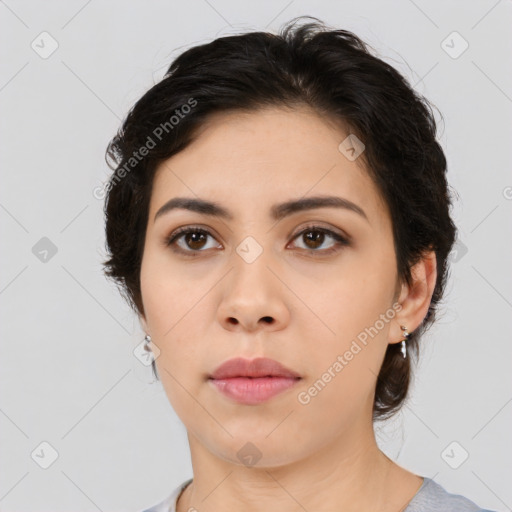 Neutral asian young-adult female with medium  brown hair and brown eyes