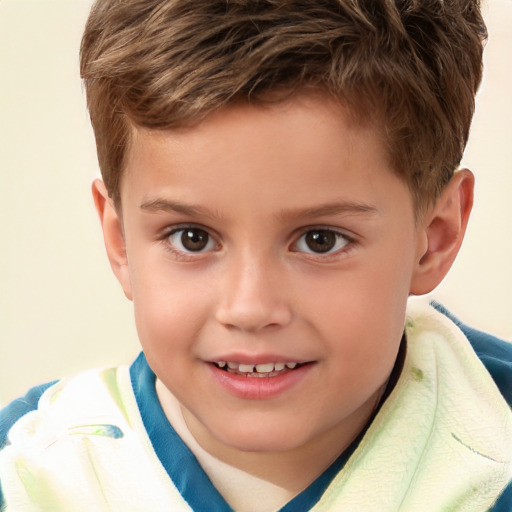 Joyful white child male with short  brown hair and brown eyes