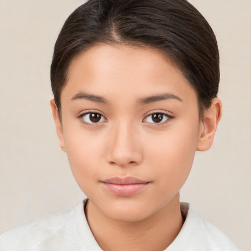 Neutral white young-adult female with short  brown hair and brown eyes