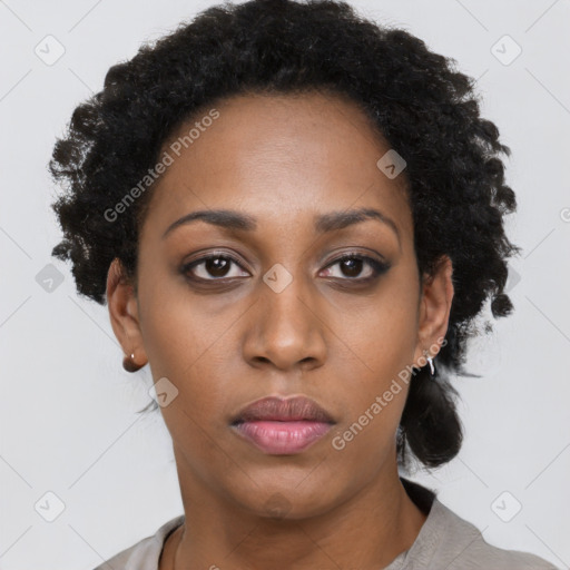 Neutral black young-adult female with short  brown hair and brown eyes