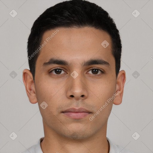 Neutral asian young-adult male with short  brown hair and brown eyes