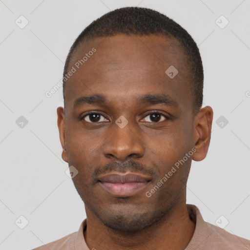 Neutral black young-adult male with short  brown hair and brown eyes