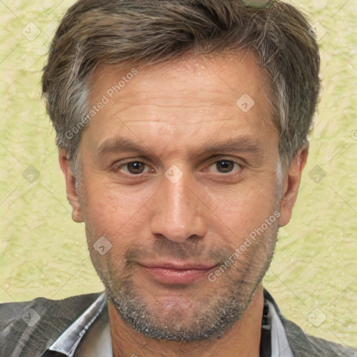 Neutral white adult male with short  brown hair and brown eyes