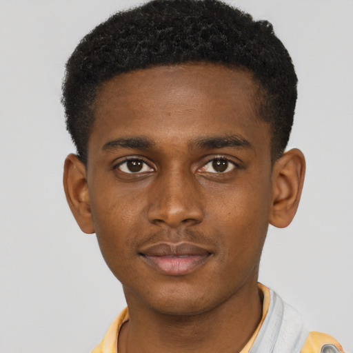 Neutral black young-adult male with short  brown hair and brown eyes