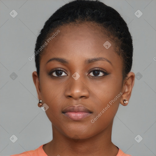 Neutral black young-adult female with short  brown hair and brown eyes