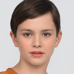 Neutral white young-adult female with short  brown hair and brown eyes