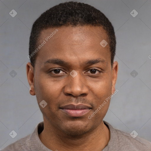 Neutral black young-adult male with short  brown hair and brown eyes