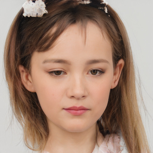 Neutral white child female with medium  brown hair and brown eyes