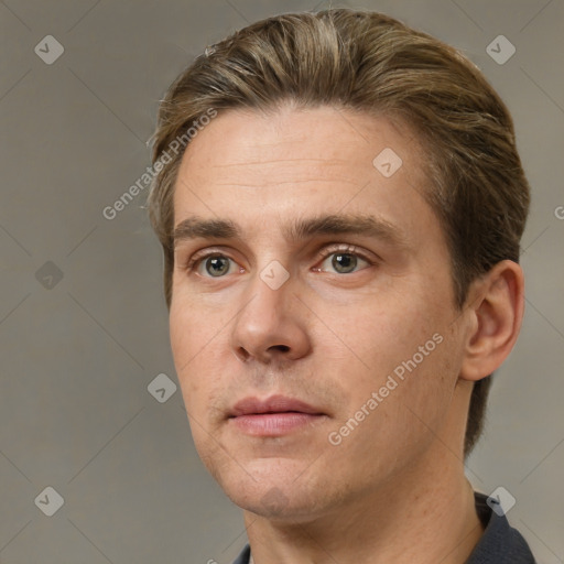 Neutral white adult male with short  brown hair and brown eyes