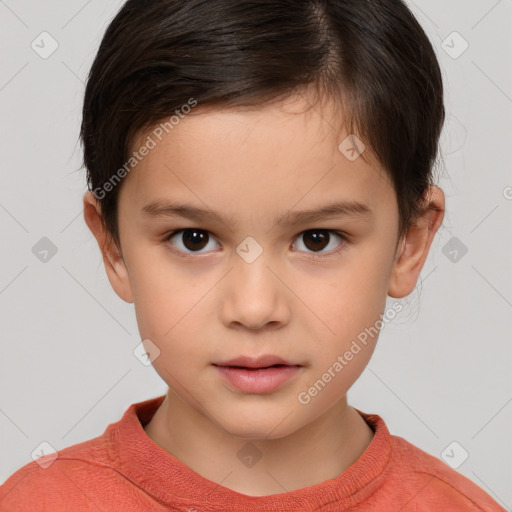 Neutral white child female with short  brown hair and brown eyes