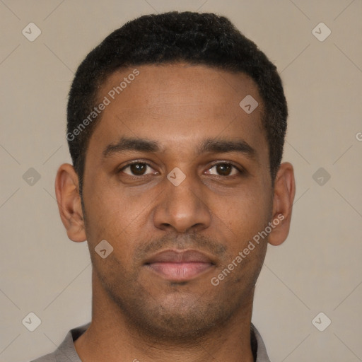 Neutral black young-adult male with short  brown hair and brown eyes