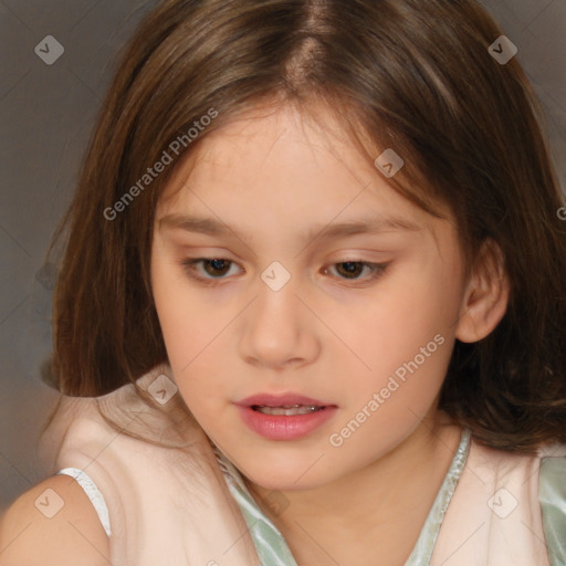 Neutral white child female with medium  brown hair and brown eyes