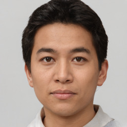 Neutral asian young-adult male with short  brown hair and brown eyes