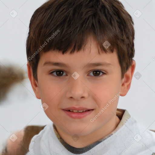 Joyful white child male with short  brown hair and brown eyes