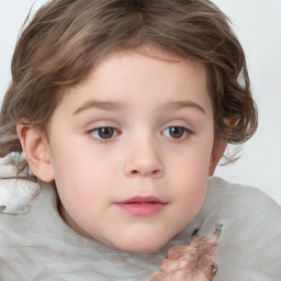 Neutral white child female with medium  brown hair and grey eyes