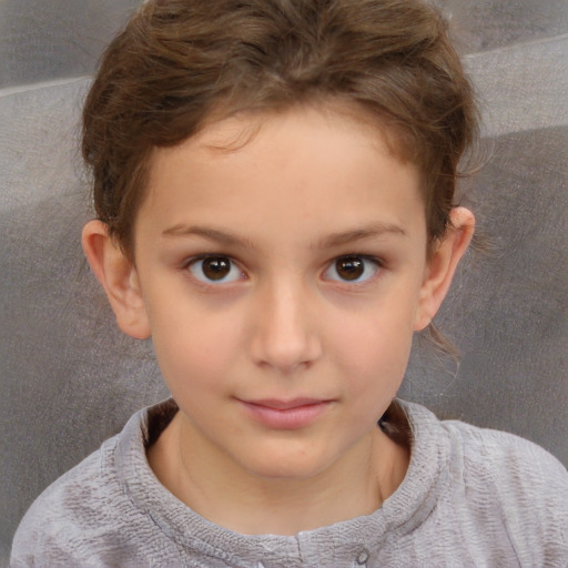 Neutral white child female with short  brown hair and brown eyes