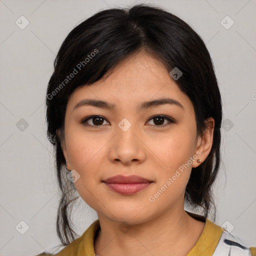 Neutral asian young-adult female with medium  black hair and brown eyes