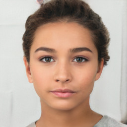 Neutral white young-adult female with short  brown hair and brown eyes