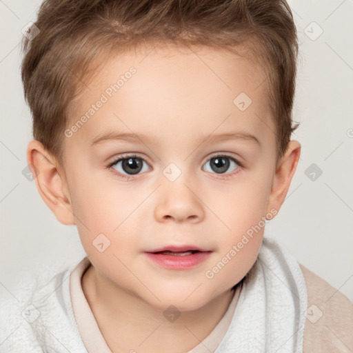 Neutral white child female with short  brown hair and brown eyes