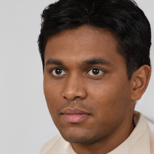 Neutral asian young-adult male with short  black hair and brown eyes