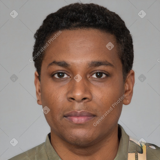 Neutral black young-adult male with short  brown hair and brown eyes