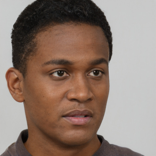 Neutral black young-adult male with short  brown hair and brown eyes