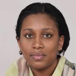 Neutral black young-adult female with short  brown hair and brown eyes