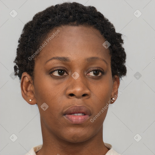 Neutral black young-adult female with short  brown hair and brown eyes