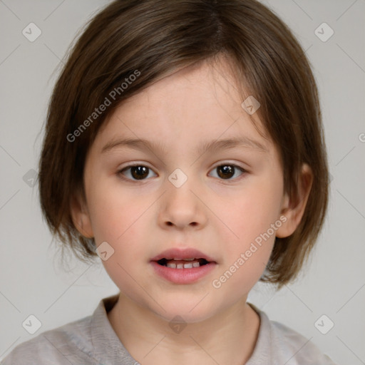 Neutral white child female with medium  brown hair and brown eyes