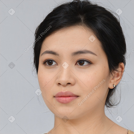 Neutral asian young-adult female with medium  black hair and brown eyes