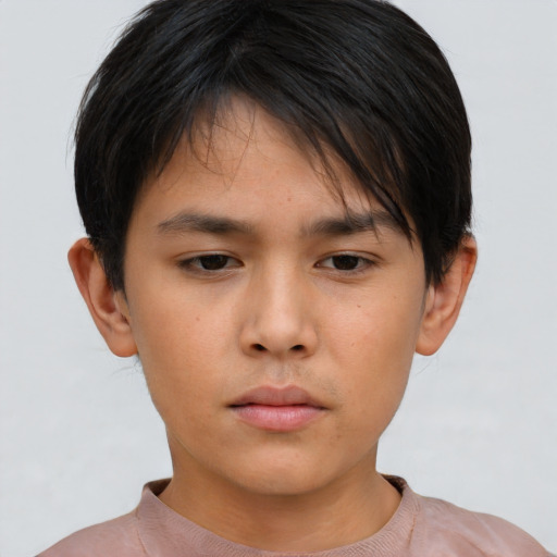 Neutral asian child male with short  brown hair and brown eyes